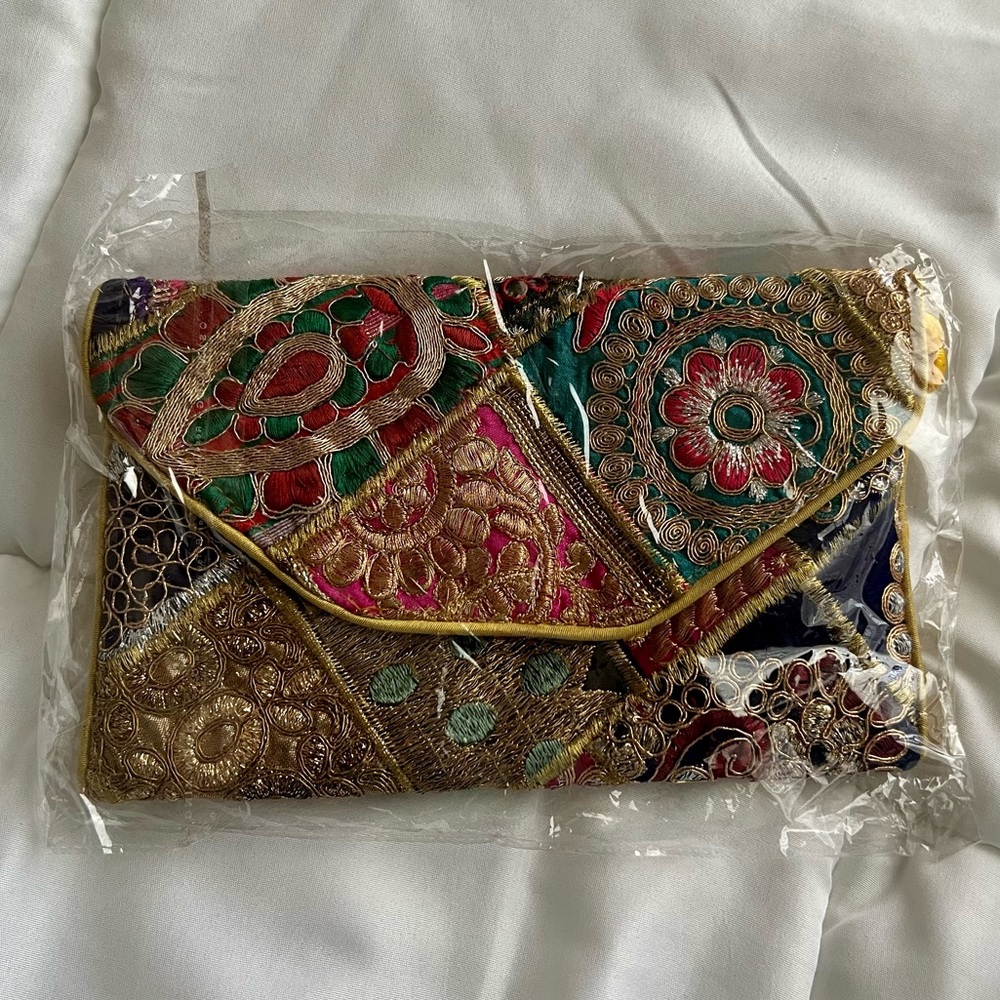 Indian Handmade Gold Detail Clutch/Shoulder Purse